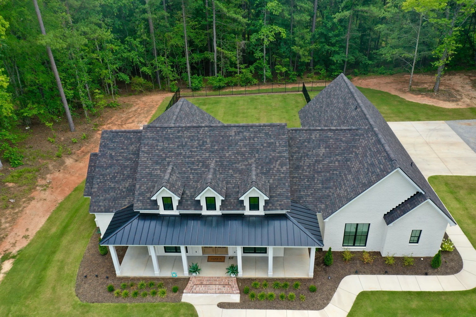 Aerial view of completed home
